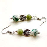Green and White Gemstone Earrings - 21101ER