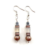Silver & Beige Geometric Gemstone Earrings - 25121ER