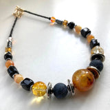 Black and Amber Gemstone Necklace - 23123N