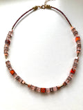 Orange/Peach Gemstone & Crystal Necklace - 24111N