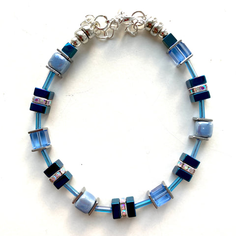 Blue Ceramic, Crystal & Gemstone Bracelet - 24118BR