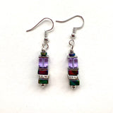 Lilac Crystal & Gemstone Cube Earrings - 24101ER