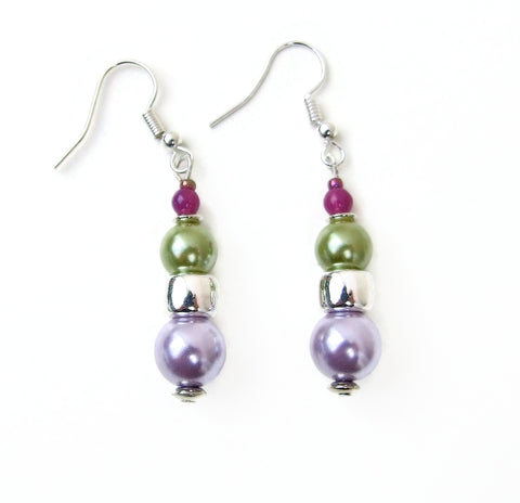 Lilac and Green Drop Earrings - 21111ER
