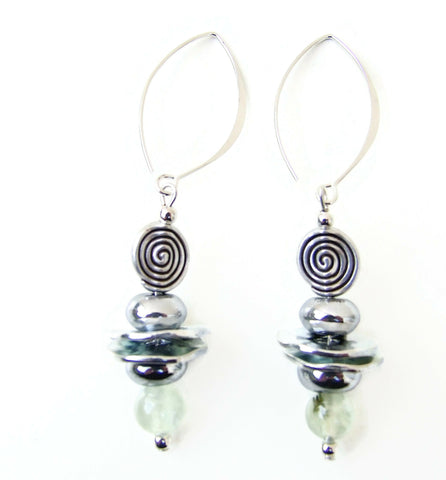 Prehnite and Silver Plated Earrings - 21102ER