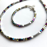 Silver & Purple Gemstone & Crystal Bracelet - 26102BR