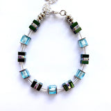 Aqua & Green Glass & Gemstone Cube Bracelet - 26107BR