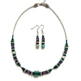 Green & Purple Ceramic, Hematite & Crystal Necklace - 25116N