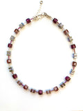 Amethyst Murano-style Glass and Gemstone Cube Necklace - 24103N