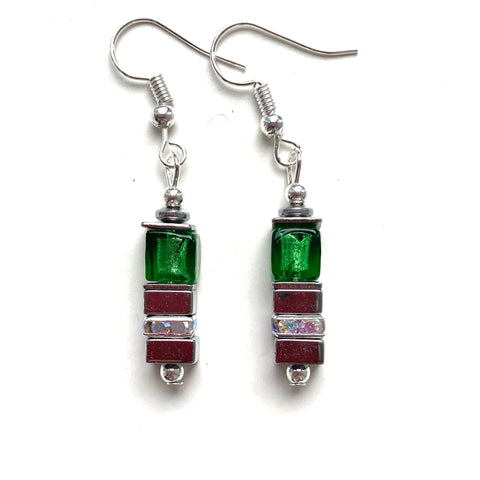Green Glass & Gemstone Earrings - 24102ERG