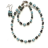 Aqua & Green Gemstone & Crystal Cube Earrings - 26107ER