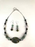 Green White and Silver Gemstone Necklace - 23120N