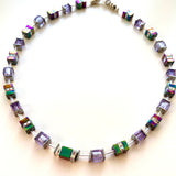 Lilac Crystal and Gemstone Cube Necklace - 24101N