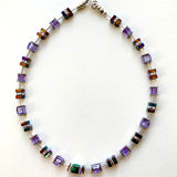 Lilac Crystal and Gemstone Cube Necklace - 24101N