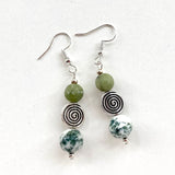 Green and White Gemstone Earrings - 21101ER