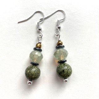 Green Serpentine and Crystal Earrings - 22120ER