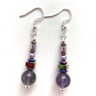 Fluorite and Hematite Gemstone Earrings - 23104ER