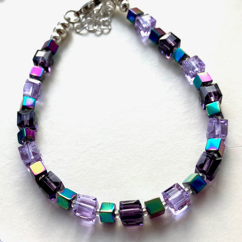 Purple/Lilac Crystal and Gemstone Cube Bracelet - 23105BR