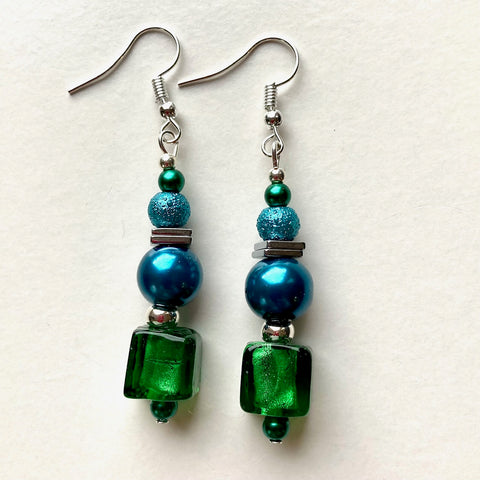 Blue/green Murano-style Glass Earrings - 22118ER