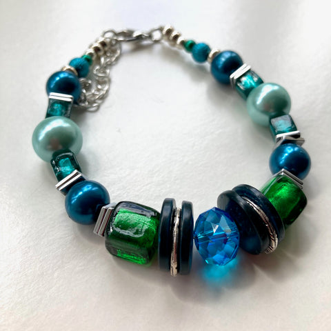 Blue/Green Murano-style Glass Bracelet - 22118BR