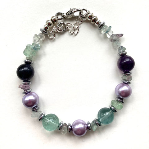 Fluorite and Pearl Gemstone Bracelet - 22129BR