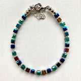 Teal and Blue Crystal and Hematite Cube Bracelet - 19222BR