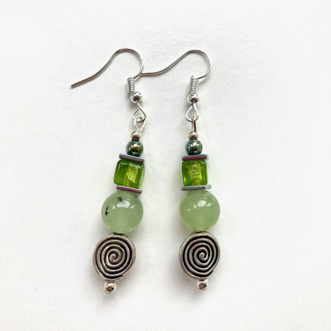 Green Gemstone Earrings with Celtic Spirals - 23107ER