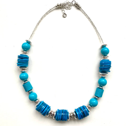 Turquoise and Blue Natural Shell Necklace - 23110N