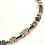 Rose Gold and Champagne Hematite and Crystal Cube Necklace - 23118N