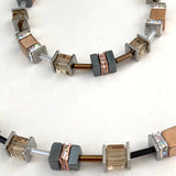Rose Gold and Champagne Hematite and Crystal Cube Necklace - 23118N