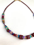 Burgundy Red Ceramic and Gemstone Cubes Necklace - 23113N