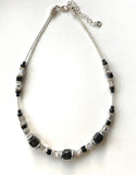 Black and Silver Ceramic and Crystal Necklace - 23114N