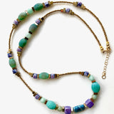 Long Green/Lilac/Gold Gemstone & Ceramic Necklace - 23112NL
