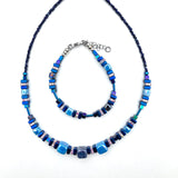 Blue Ceramic and Gemstone Cube Earrings