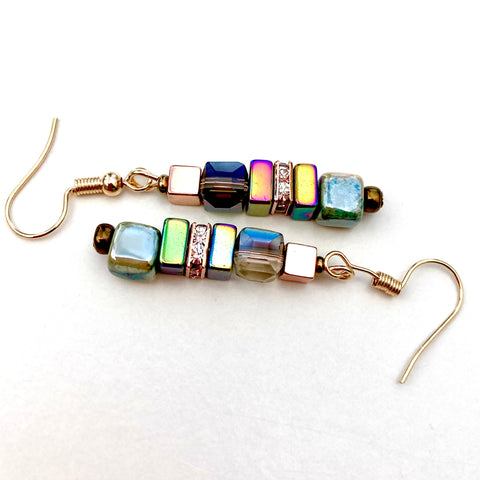 Rose Gold and Green Ceramic and Gemstone Earrings - 22111ER