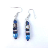 Blue Ceramic and Gemstone Cube Earrings