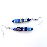 Blue Ceramic and Gemstone Cube Earrings