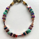 Rose Gold and Green Ceramic and Gemstone Bracelet - 22111BR