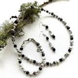 Black and Silver Pearl and Crystal Necklace - 20204N