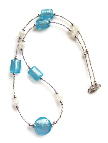 Long Murano Style Blue Necklace - 20113N