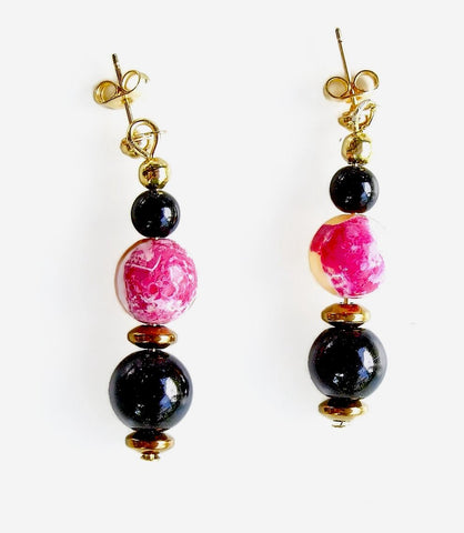 Pink Orange and Black Gemstone Earring - 20137ER