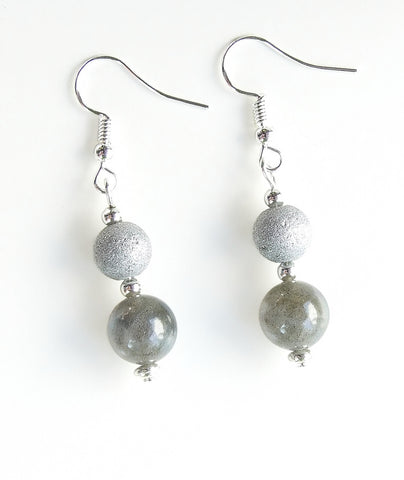 Silver and Grey Gemstone Earrings - 20143ER