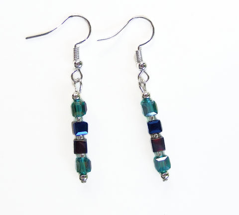 Teal and Blue Crystal Cube Earring - 19222ER