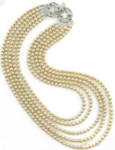 Five strand cream pearl necklace - 17062N
