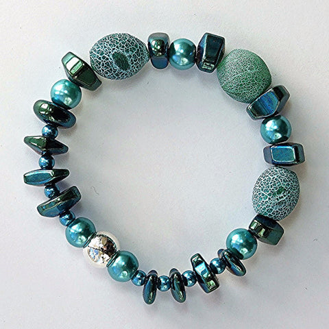 Frosted agate and hematite bracelet - 17067BR