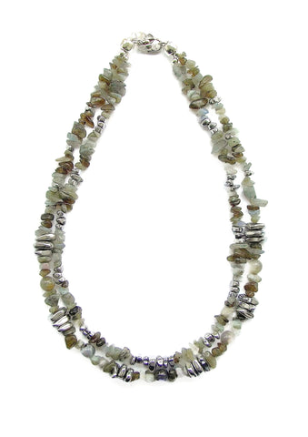 2-Strand Grey/Green Labradorite and Hematite Necklace - 19218N