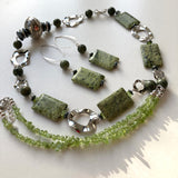 Long Green Gemstone and Chain Necklace - 22121N