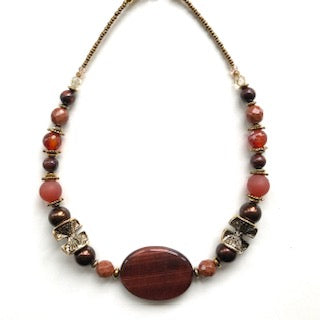 Brown and Gold Gemstone Necklace - 22141N