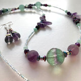 Long Fluorite and Hematite Gemstone Necklace - 23104N