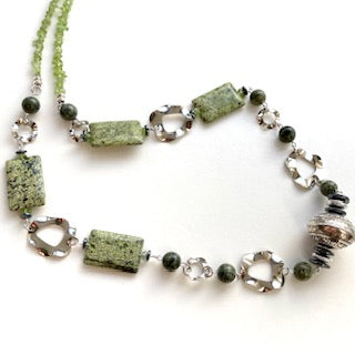 Long Green Gemstone and Chain Necklace - 22121N