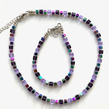Purple and Lilac Crystal Cube Necklace - 23105N